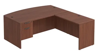 L Shaped Single Pedestal Desks PBD Furniture Bow-Front L-Desk 71in W x 65in D with Hanging Pedestal