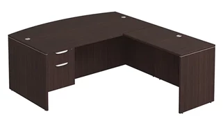 L Shaped Single Pedestal Desks PBD Furniture Bow-Front L-Desk 71in W x 77in D with Hanging Pedestal