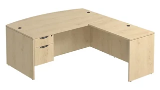 L Shaped Single Pedestal Desks PBD Furniture Bow-Front L-Desk 71in W x 89in D with Hanging Pedestal