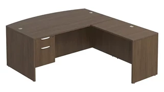 L Shaped Single Pedestal Desks PBD Furniture Bow-Front L-Desk 66in W x 60in D with Hanging Pedestal
