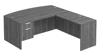 L Shaped Single Pedestal Desks PBD Furniture Bow-Front L-Desk 66in W x 66in D with Hanging Pedestal