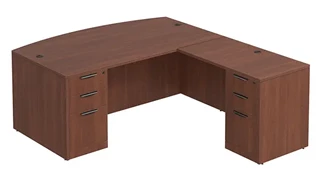 L Shaped Double Pedestal Desks PBD Furniture Bow-Front L-Desk 66in W x 84in D with Double 3 Drawer Pedestals