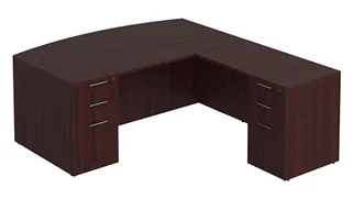 L Shaped Double Pedestal Desks PBD Furniture Bow-Front L-Desk 71in W x 76in D with Double 3 Drawer Pedestals