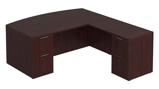 L Shaped Double Pedestal Desks PBD Furniture Bow-Front L-Desk 71in W x 71in D with Double 2 Drawer Pedestals
