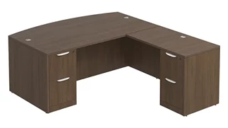 L Shaped Double Pedestal Desks PBD Furniture Bow-Front L-Desk 71in W x 83in D with Double 2 Drawer Pedestals