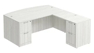 L Shaped Double Pedestal Desks PBD Furniture Bow-Front L-Desk 66in W x 60in D with Double 2 Drawer Pedestals and Wire Grommets