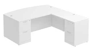 L Shaped Double Pedestal Desks PBD Furniture Bow-Front L-Desk 66in W x 66in D with Double 2 Drawer Pedestals and Wire Grommets