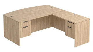 L Shaped Double Pedestal Desks PBD Furniture Bow-Front L-Desk 66in W x 60in D with Double Hanging Pedestals