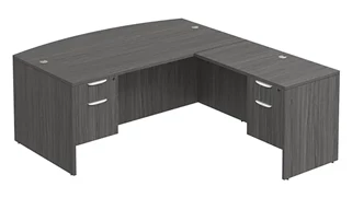 L Shaped Double Pedestal Desks PBD Furniture Bow-Front L-Desk 66in W x 72in D with Double Hanging Pedestals
