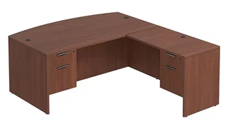 L Shaped Double Pedestal Desks PBD Furniture Bow-Front L-Desk 66in W x 66in D with Double Hanging Pedestals