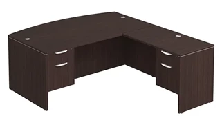 L Shaped Double Pedestal Desks PBD Furniture Bow-Front L-Desk 66in W x 78in D with Double Hanging Pedestals