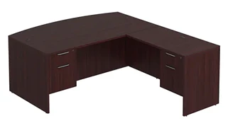L Shaped Double Pedestal Desks PBD Furniture Bow-Front L-Desk 66in W x 84in D with Double Hanging Pedestals