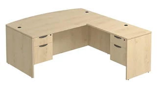 L Shaped Double Pedestal Desks PBD Furniture Bow-Front L-Desk 71in W x 65in D with Double Hanging Pedestals