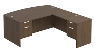 L Shaped Double Pedestal Desks PBD Furniture Bow-Front L-Desk 71in W x 71in D with Double Hanging Pedestals