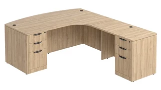 L Shaped Double Pedestal Desks PBD Furniture L-Desk 71in W x 96in D with Double 3 Drawer Pedestals and Extended Curve
