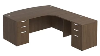 L Shaped Double Pedestal Desks PBD Furniture L-Desk 71in W x 72in D with Double 3 Drawer Pedestals and Extended Curve