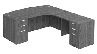 L Shaped Double Pedestal Desks PBD Furniture L-Desk 71in W x 78in D with Double 3 Drawer Pedestals and Extended Curve
