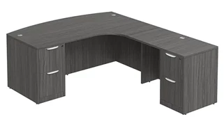 L Shaped Double Pedestal Desks PBD Furniture L-Desk 71in W x 78in D with Double 2 Drawer Pedestals and Extended Curve
