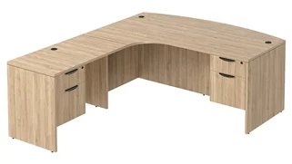 L Shaped Double Pedestal Desks PBD Furniture L-Desk 71in W x 90in D with Double Hanging Pedestals and Extended Curve