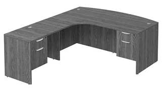 L Shaped Double Pedestal Desks PBD Furniture L-Desk 71in W x 72in D with Double Hanging Pedestals and Extended Curve