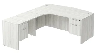 L Shaped Double Pedestal Desks PBD Furniture L-Desk 71in W x 78in D with Double Hanging Pedestals and Extended Curve