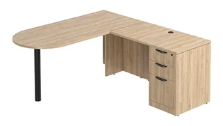 L Shaped Single Pedestal Desks PBD Furniture L-Desk 66in W x 72in D with 3 Drawer Pedestal and Bullet