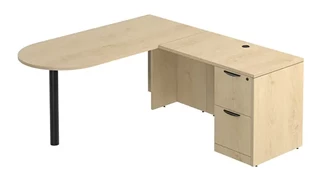 L Shaped Single Pedestal Desks PBD Furniture L-Desk 66in W x 66in D with 2 Drawer Pedestal and Bullet