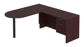 L Shaped Single Pedestal Desks PBD Furniture L-Desk 66in W x 60in D with Hanging Pedestal and Bullet