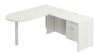 L Shaped Single Pedestal Desks PBD Furniture L-Desk 66in W x 54in D with Hanging Pedestal and Bullet