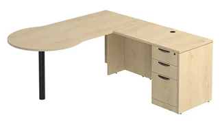 L Shaped Single Pedestal Desks PBD Furniture L-Desk 71in W x 68in D with 3 Drawer Pedestal and Bullet
