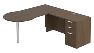 L Shaped Single Pedestal Desks PBD Furniture L-Desk 71in W x 75in D with 3 Drawer Pedestal and Bullet