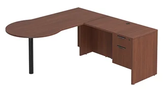 L Shaped Single Pedestal Desks PBD Furniture L-Desk 71in W x 63in D with Hanging Pedestal and Bullet
