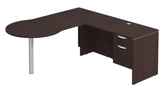 L Shaped Single Pedestal Desks PBD Furniture L-Desk 71in W x 75in D with Hanging Pedestal and Bullet