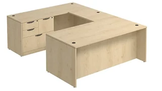 U Shaped Single Pedestal Desks PBD Furniture U-Desk 66in W x 102in D with Combo File Pedestal