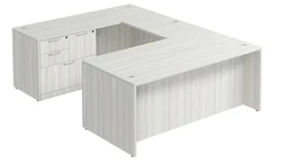 U Shaped Single Pedestal Desks PBD Furniture U-Desk 71in W x 102in D with Combo File Pedestal and Wire Grommets