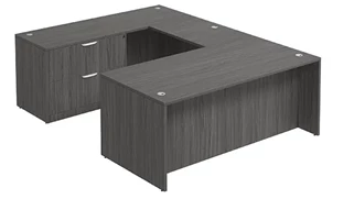 U Shaped Single Pedestal Desks PBD Furniture U-Desk 71in W x 102in D with Lateral File Pedestal and Wire Grommets