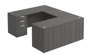 U Shaped Single Pedestal Desks PBD Furniture U-Desk 60in W x 96in D with 3 Drawer Pedestal and Slim Depth