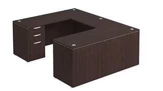 U Shaped Single Pedestal Desks PBD Furniture U-Desk 60in W x 84in D with Hanging 3 Drawer Pedestal and Slim Depth