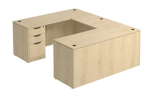 U Shaped Single Pedestal Desks PBD Furniture U-Desk 60in W x 96in D with Hanging 3 Drawer Pedestal and Slim Depth