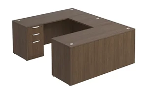 U Shaped Single Pedestal Desks PBD Furniture U-Desk 71in W x 84in D with 3 Drawer Pedestal and Slim Depth