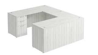 U Shaped Single Pedestal Desks PBD Furniture U-Desk 71in W x 96in D with 3 Drawer Pedestal and Slim Depth