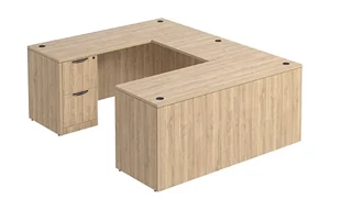 U Shaped Single Pedestal Desks PBD Furniture U-Desk 60in W x 90in D with 2 Drawer Pedestal and Slim Depth