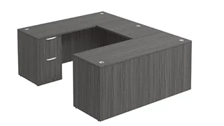 U Shaped Single Pedestal Desks PBD Furniture U-Desk 66in W x 84in D with 2 Drawer Pedestal and Slim Depth