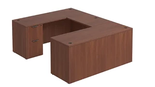 U Shaped Single Pedestal Desks PBD Furniture U-Desk 60in W x 96in D with 2 Drawer Pedestal and Slim Depth