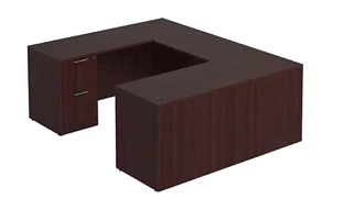 U Shaped Single Pedestal Desks PBD Furniture U-Desk 66in W x 96in D with 2 Drawer Pedestal and Slim Depth
