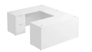 U Shaped Single Pedestal Desks PBD Furniture U-Desk 60in W x 84in D with 2 Drawer Pedestal and Slim Depth