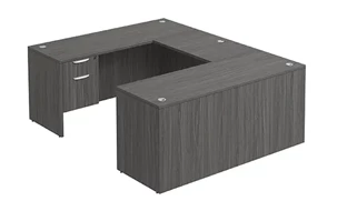 U Shaped Single Pedestal Desks PBD Furniture U-Desk 66in W x 90in D with Hanging Pedestal and Slim Depth