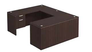 U Shaped Single Pedestal Desks PBD Furniture U-Desk 66in W x 96in D with Hanging Pedestal and Slim Depth