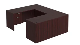 U Shaped Single Pedestal Desks PBD Furniture U-Desk 71in W x 84in D with Hanging Pedestal and Slim Depth