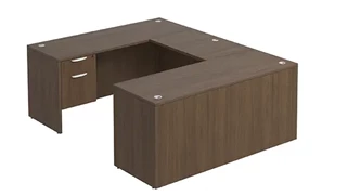 U Shaped Single Pedestal Desks PBD Furniture U-Desk 71in W x 96in D with Hanging Pedestal and Slim Depth